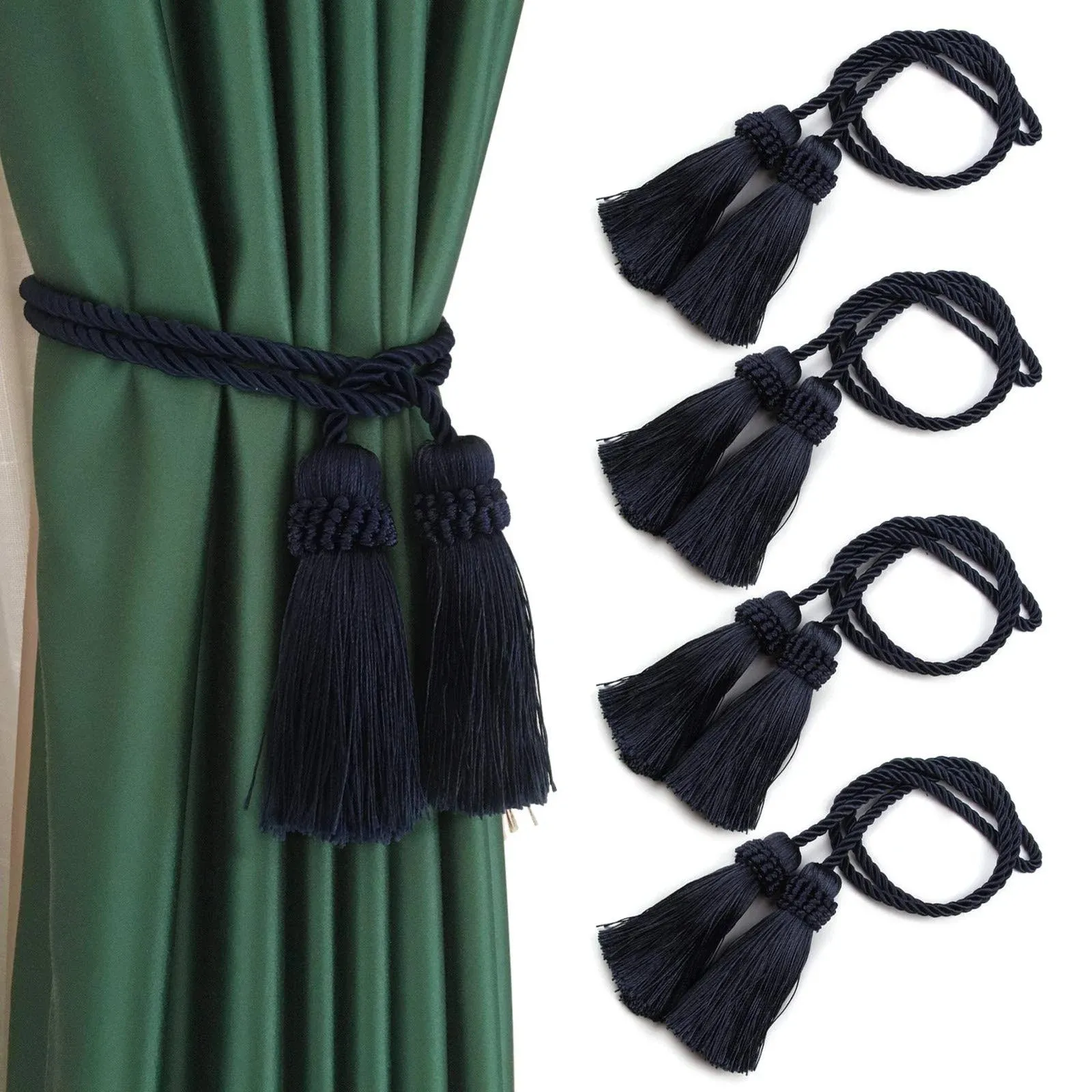 Fenghuangwu 4 Pack Curtain Tiebacks Handmade Decorative Curtain Holdbacks Rope ...