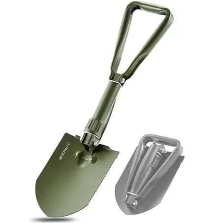 REDCAMP 22.8" Military Folding Camping Shovel w/Cover,Portable Shovel with High Carbon Steel, Tactical Entrenching Tool Tri-fold Handle Shovel for Camping Hiking Sand Mud Snow Beach, Green 2.5Lbs