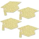 Gold Glitter Grad Caps - No-Mess Real Gold Glitter Cut-Out Graduation Hats - Grad Cap Shaped Confetti - Shaped Graduation Confetti - 24 Ct.