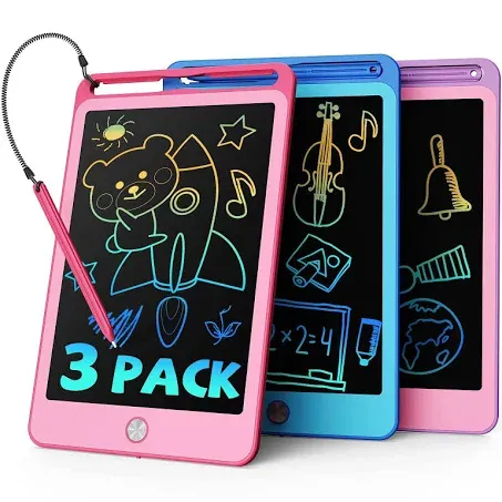 TEKFUN 3 Pack LCD Writing Tablet for Kids, 8.5 Inch Blue+Pink+Purple Doodle Board Drawing Board Reusable Drawing Tablet with Lanyard, Educational Kids