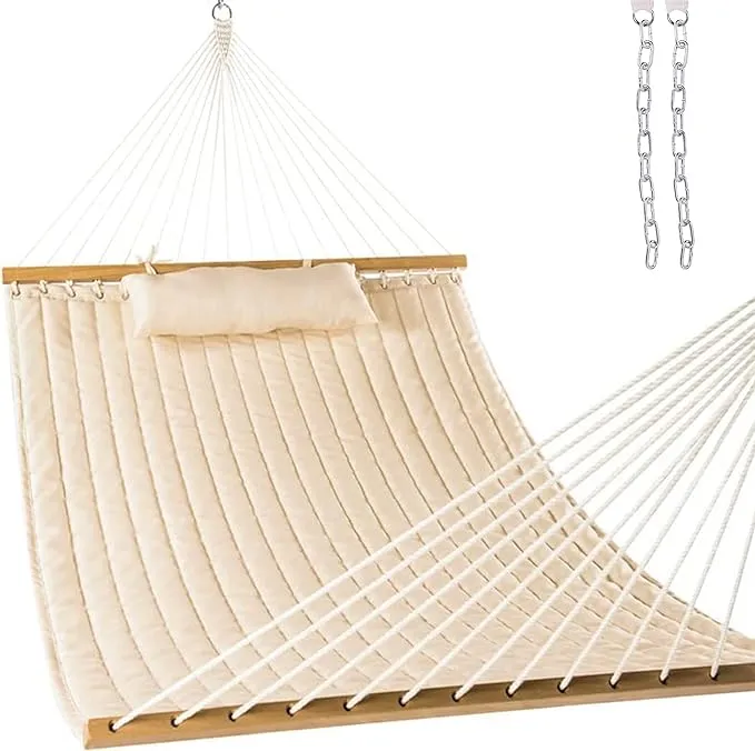 Lazy Daze Hammocks Quilted Fabric Hammock Hardwood Spreader Bar Poly Pillow, 55 ...