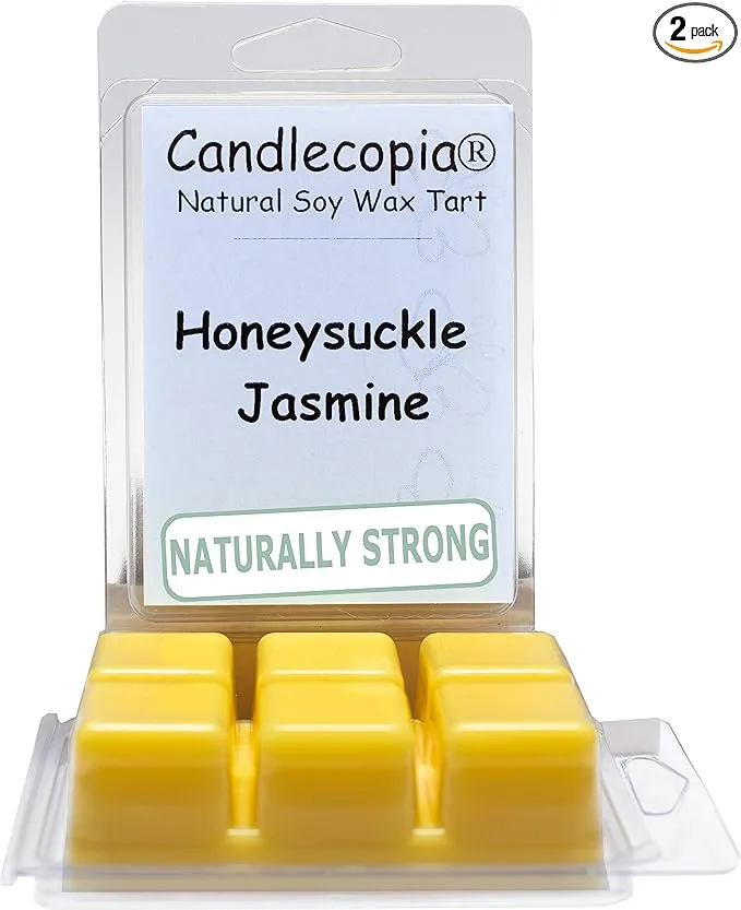 Candlecopia Honeysuckle Jasmine Scented Wax Melts, 12 Natural Soy Wax Cubes, 6.4 ...