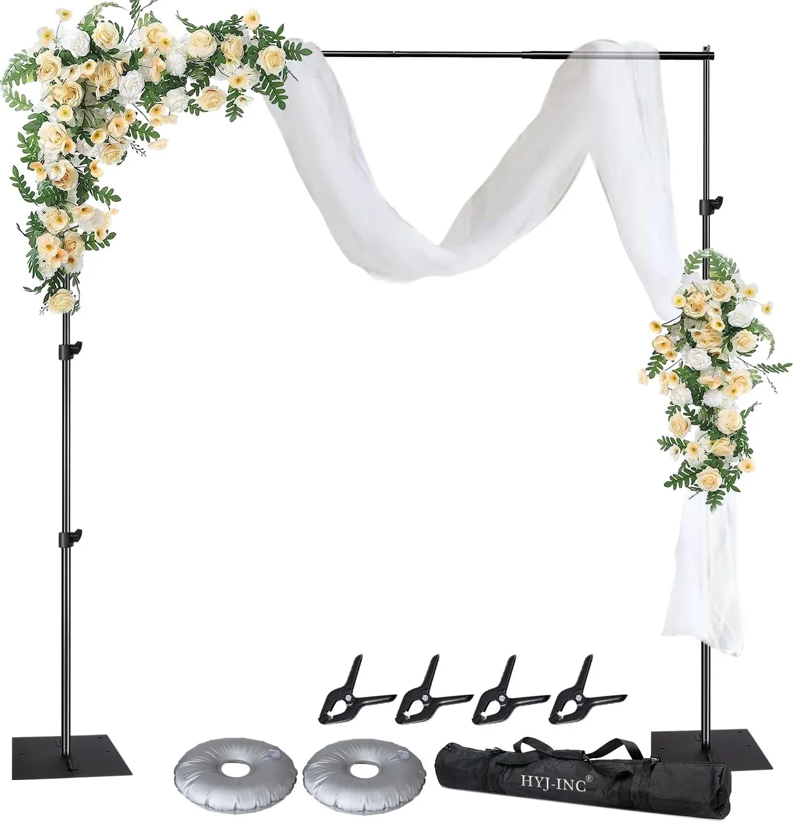 HYJ-INC Pipe and Drape Photography Backdrop Stand Kit Adjustable Photo Background Stand 10ft x 8.5ft with Metal Base for Parties Weddings Birthday