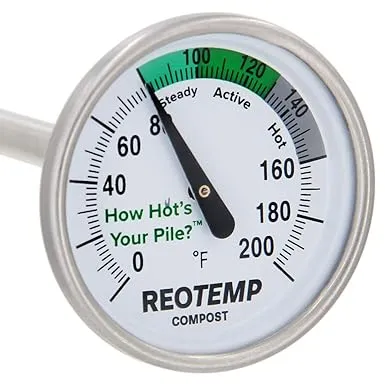 Reotemp 16 Inch Fahrenheit Backyard Compost Thermometer with Digital Composting Guide