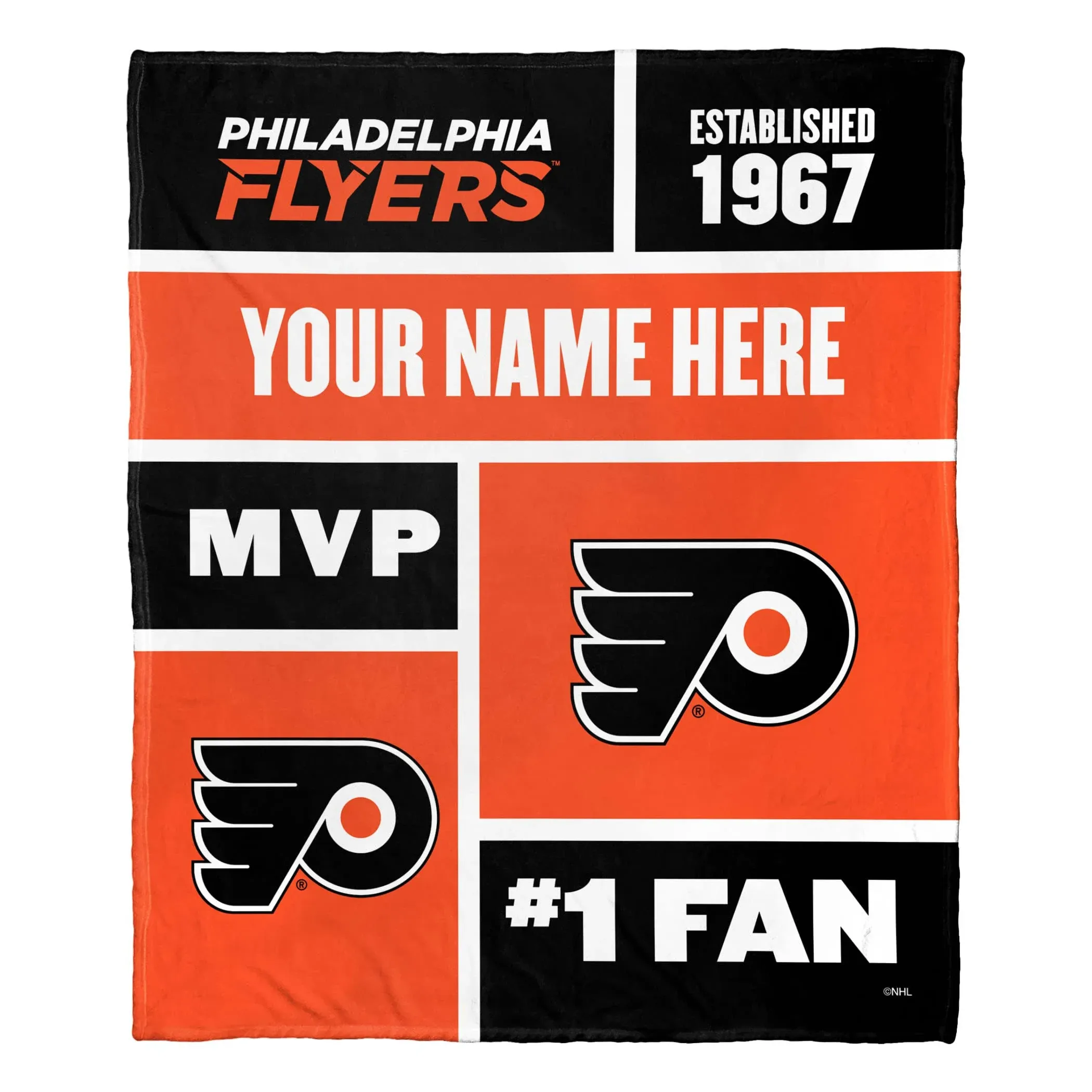 Philadelphia Flyers NHL Colorblock Personalized Silk Touch Throw Blanket