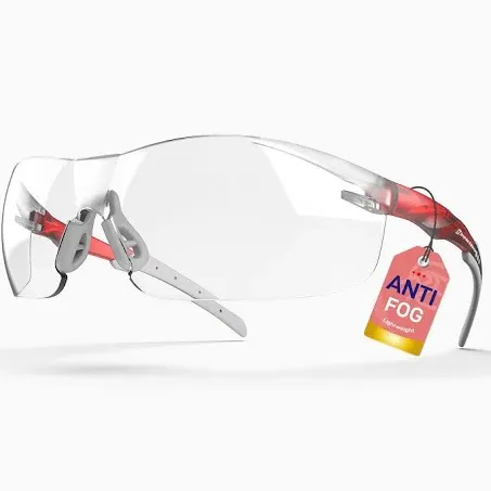 ANSI Z87.1 Safety Glasses, Anti-Fog UV Impact Scratch Resistant for Eye Protection at Work, Sports, Shooting, Pickleball, Racquetball, Clear Wraparound Lenses, No-Slip Nose Grip, 1 Pack