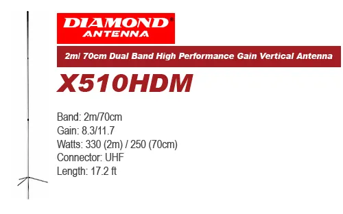 X510HDM X510-HDM Original Diamond Dual-Band Base Antenna, 2m/70cm, White 