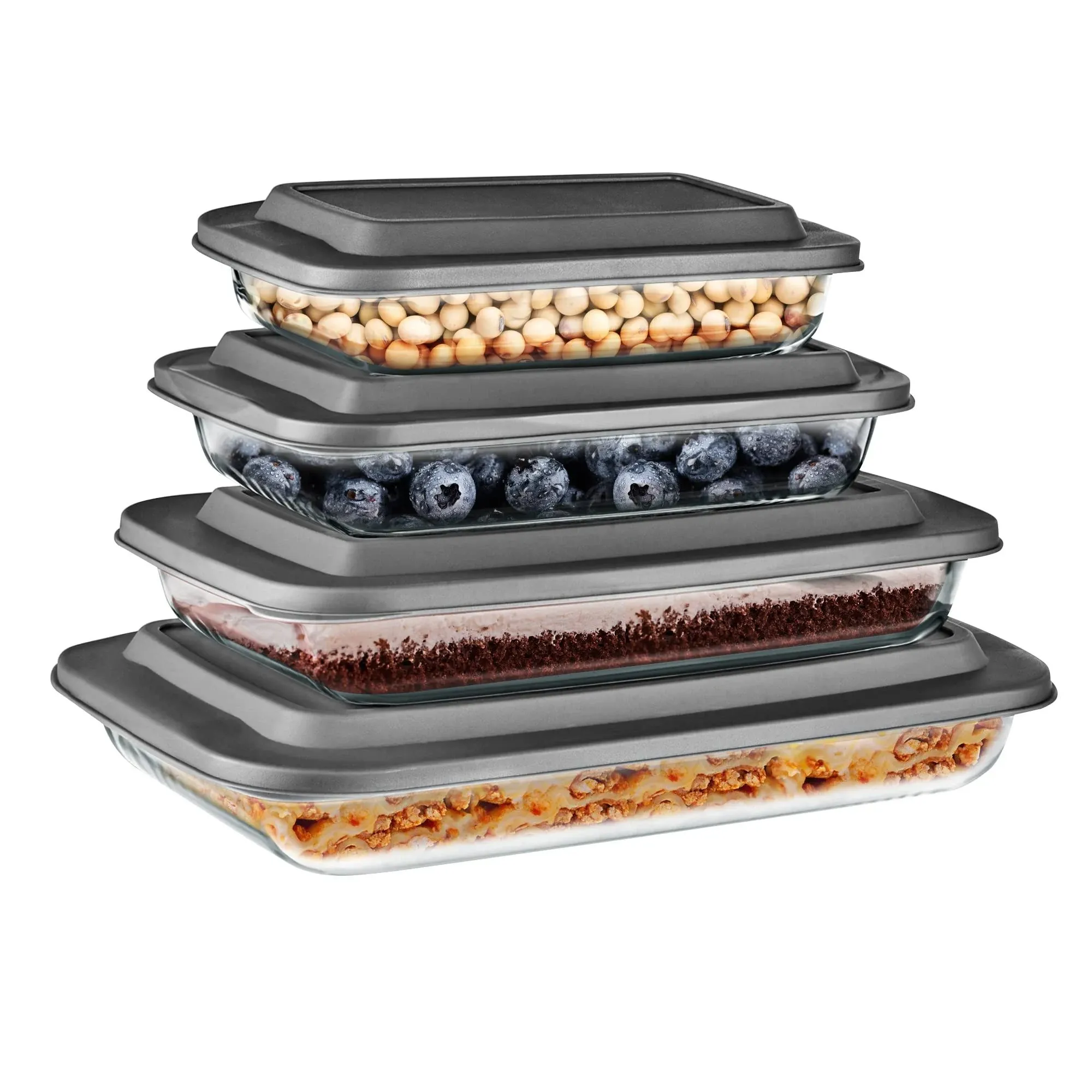 SereneLife Home Rectangular Glass Bakeware Set - 4 Sets of High Borosilicate with PE Lid