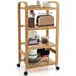 Giantex 4-Tier Bamboo Storage Cart, Rolling Utility Cart, Storage Rack On Wheels, 19"X13"X38"