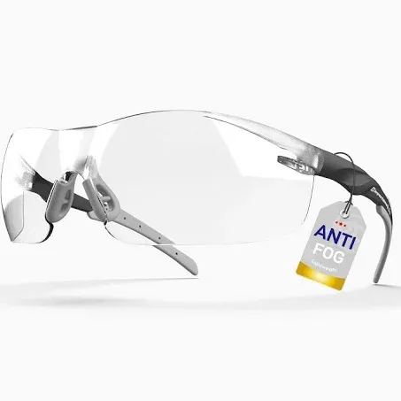 ANSI Z87.1 Safety Glasses, Anti-Fog UV Impact Scratch Resistant for Eye Protection at Work, Sports, Shooting, Pickleball, Racquetball, Clear Wraparound Lenses, No-Slip Nose Grip, 1 Pack