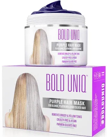 BOLD UNIQ Purple Hair Mask for Blonde, Platinum, Silver Hair - Banish Yellow Hues: Blue Masque to Reduce Brassiness and Condition Dry, Damaged Hair - Sulfate-Free Toner - 200ml