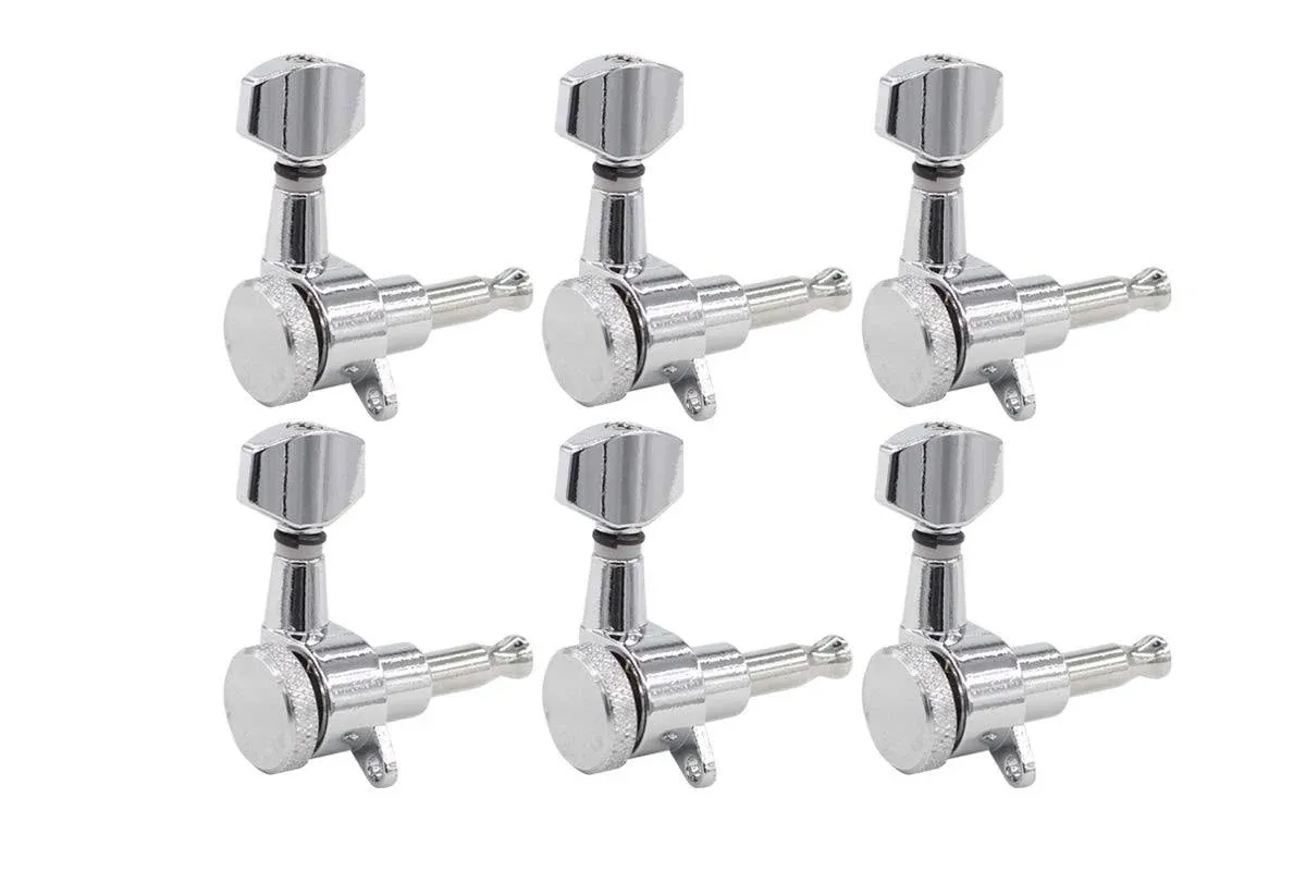 6R Inline Chrome Guitar Locking Tuners Tuning Pegs Keys Machine Heads Right Hand for Fender Stratocaster Telecaster Style Electric Guitar Chrome