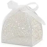 KPOSIYA Pack of 70 Laser Cut Rose Candy Boxes, Favor Boxes 2.5"x 2.5"x 3.1", Gift Boxes Bridal Shower Anniverary Birthday Party Wedding Favor (White)