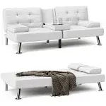 Homall Futon Sofa Bed Faux Leather Couch Modern Convertible Folding Recliner with 2 Cup Holders, White