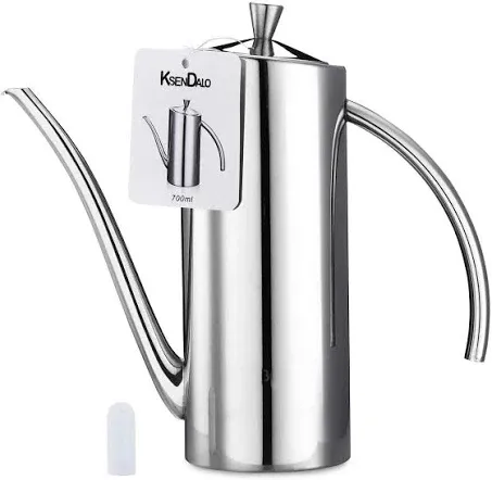 KSENDALO SUS304 Stainless Steel Oil Can(700mL/0.74Quart) - Leakproof Cruet with Spout for Easy Precision Pouring of Olive Oil, Vinegar, and Grease for Kitchen Use& Drip-Free Storage, Silver