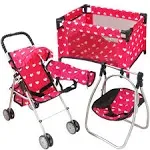 The New York Doll Collection Baby Doll Accessories Set - 3-1 Baby Doll Furniture Set with Baby Doll Stroller, Baby Doll Crib, Baby Doll Swing - Baby