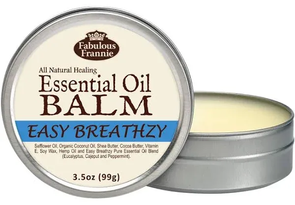 Fabulous Frannie Easy Breathzy All Natural Essential Oil Healing Balm Made with Organic Coconut Oil, Shea Butter, Cocoa Butter, Vitamin E and Hemp