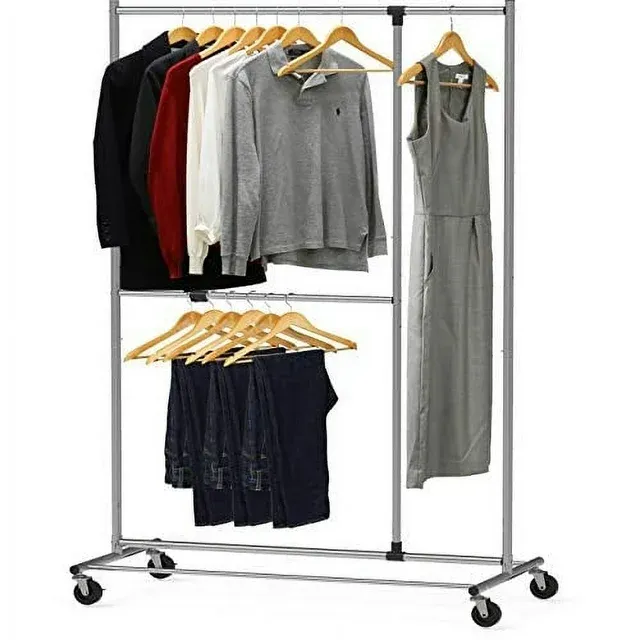 Simple Houseware Dual Bar Adjustable Garment Rack, Chrome, 72-Inch Height