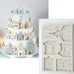 Merry Christmas Silicone Cake Mold Xmas Tree House Fondant Mould Pastry Baking Mold Decorating Tools