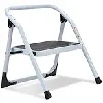 1-Step Ladder Folding Step Stool with Anti-Slip Sturdy and Wide Pedal Stepladder Multi-Use for Home and Kitchen Space Saving (White)