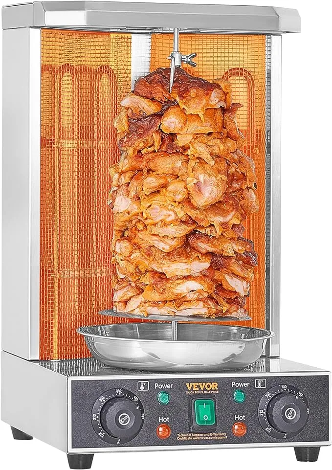 VEVOR Shawarma Grill Machine, 13 lbs Capacity, Chicken Shawarma Cooker Machine with 2 Burners, Electric Vertical Broiler Gyro Rotisserie Oven Doner Kebab Machine, for Home Restaurant Kitchen Parties