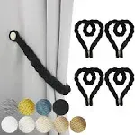 Porlau 4 Pack Black Magnetic Soft Curtain Tiebacks Cotton Hand-Woven Tieback Holdback Home Decorative Tie Backs with Durable Woo