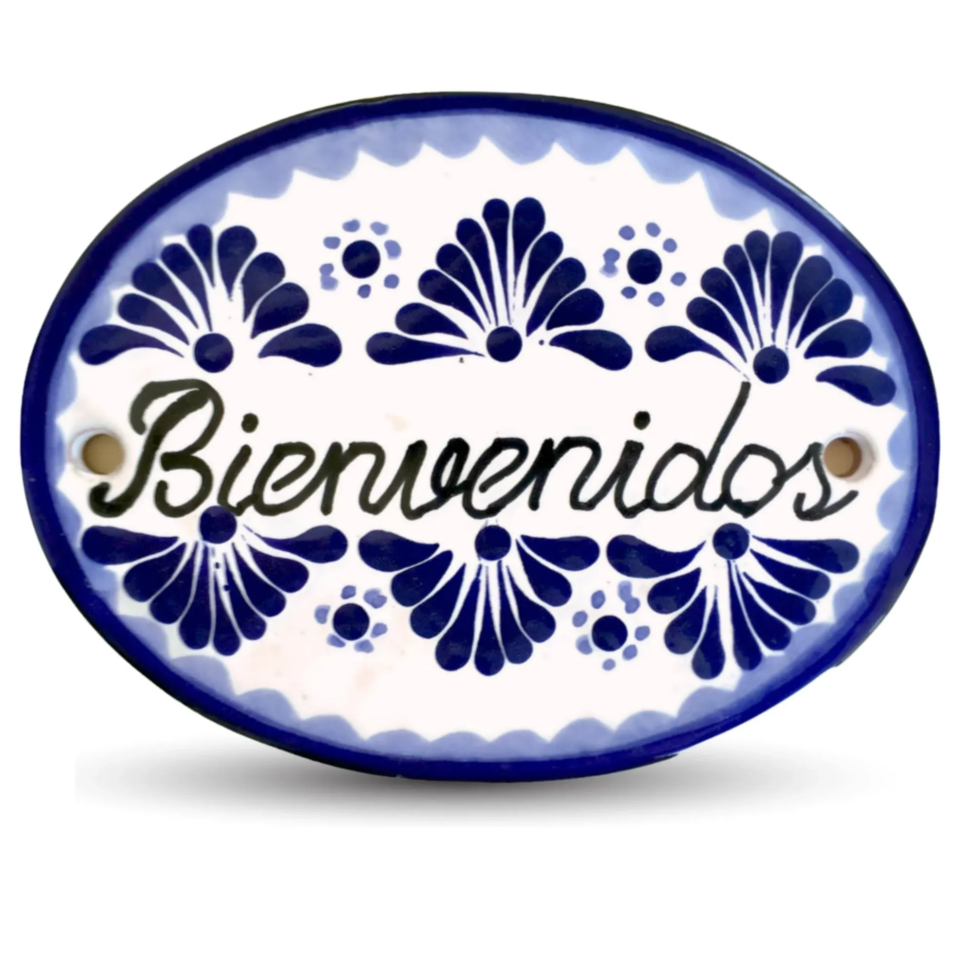 Bienvenidos Talavera Ceramic Large House Sign - Handmade Welcome Blue and White