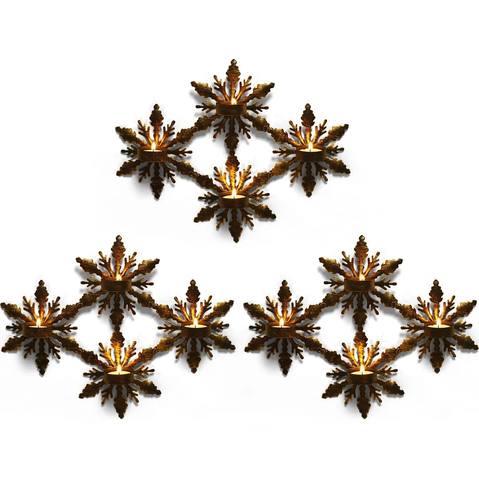 Wall Candle Sconces Set of 3, Farmhouse Wall Candle Holder Decorative Snowflake Design, Metal Hanging Candle Holder Wall Decorations with 12 Trays for Living Room, Bedroom, Bathroom, Hallway