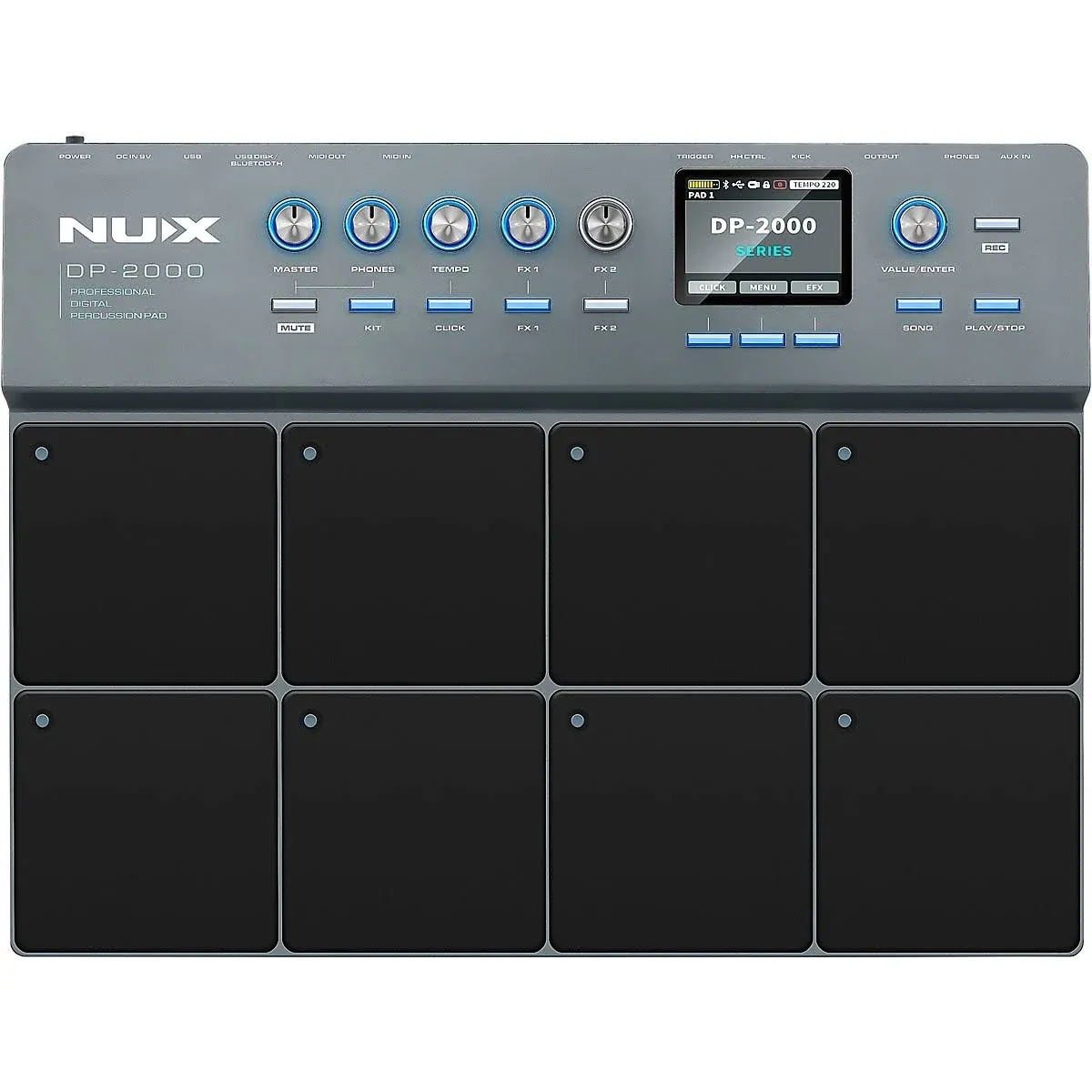 NUX DP-2000 8-Velocity Sensitive Independent Strike Percussion Pad with LED Lights, UI Interactive Interface, Six On-Board Effects, and Wavimport Function