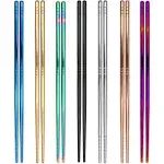 7 Pairs Metal Chopsticks, 7 Colors Reusable Stainless Steel Chopsticks, 13 Rings Pattern Non-slip Dishwasher Safe Chop Sticks, Square Lightweight Chopsticks, 8.9 Inches