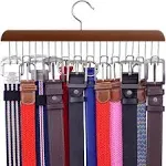 Belt Hanger for Closet Wood Belt Holder for Closet Organizer 12 Hooks Tie/Bel...