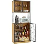 VECELO 72in Tall Kitchen Pantry Cabinet with Doors and Shelves, Large Freestanding Storage Cupboard with Countertop Hutch for, Oak