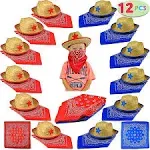 JOYIN Toy Pack of 12 Childs Straw Cowboy Hats with Cowboy Bandannas (6 Red &amp; 6