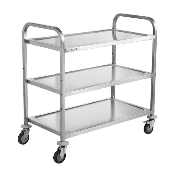 VEVOR Kitchen Cart Wire Rolling 3-Tiers Steel Service Cart with Brake Wheels - 450 lbs