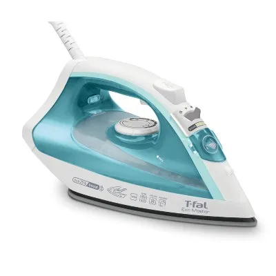 T-fal, Iron, Ecomaster Steam Iron for Clothes, Ceramic Soleplate, Eco-Friendly with Steam Trigger, 1400 Watts, Anti-Drip, Ironing, Programmable Steaming, Blue Clothes Iron, FV1742U0