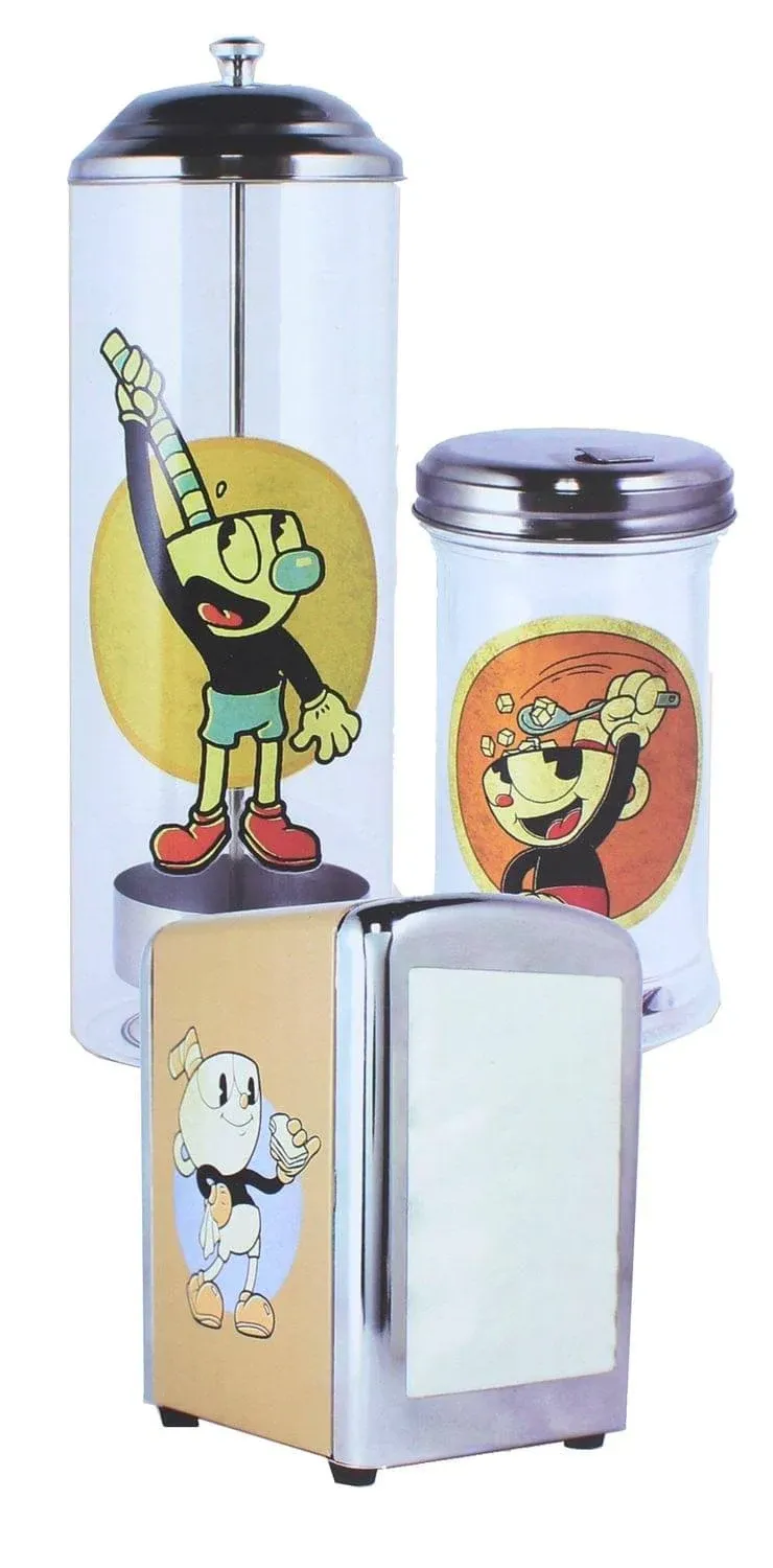 Cuphead Retro Diner Set - Napkin Dispenser/Sugar Shaker/Straw Canister