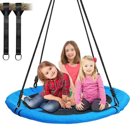 Trekassy 700lb 40 Inch Saucer Tree Swing for Kids Adults Outdoor 900D Oxford Waterproof with 2pcs Tree Hanging Straps, Steel Frame and Adjustable Ropes Blue