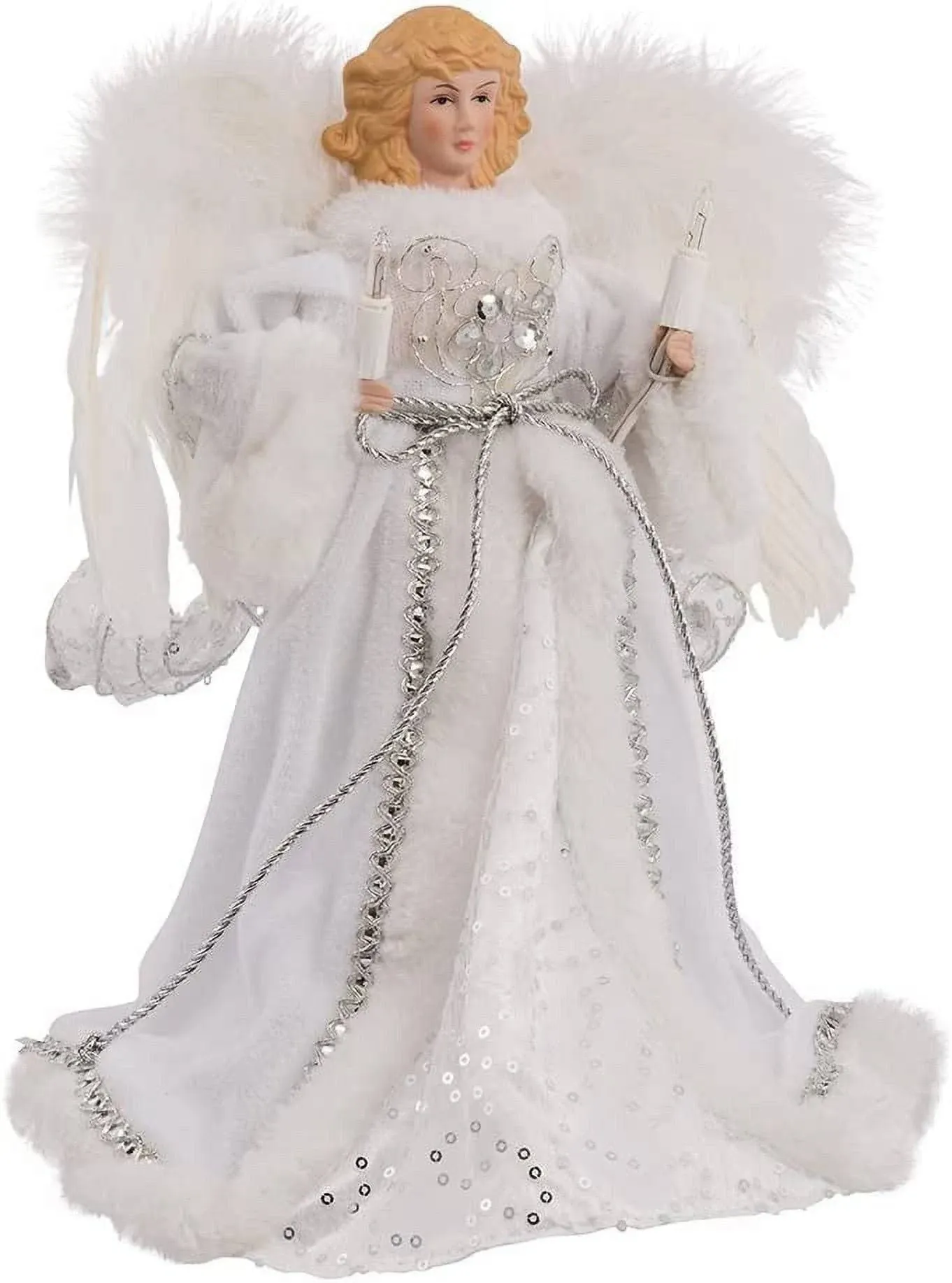 Kurt Adler 12 in. 10 Light White and Silver Angel Treetop