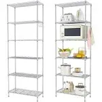 Himimi 6 Tier Storage Shelf Wire Shelving Unit Adjustable Rack Free Standing Organization with Leveling Feet, Stainless Side Hooks for Laundry Bathroom Kitchen Pantry Closet,2-Pack Shelves,Silver