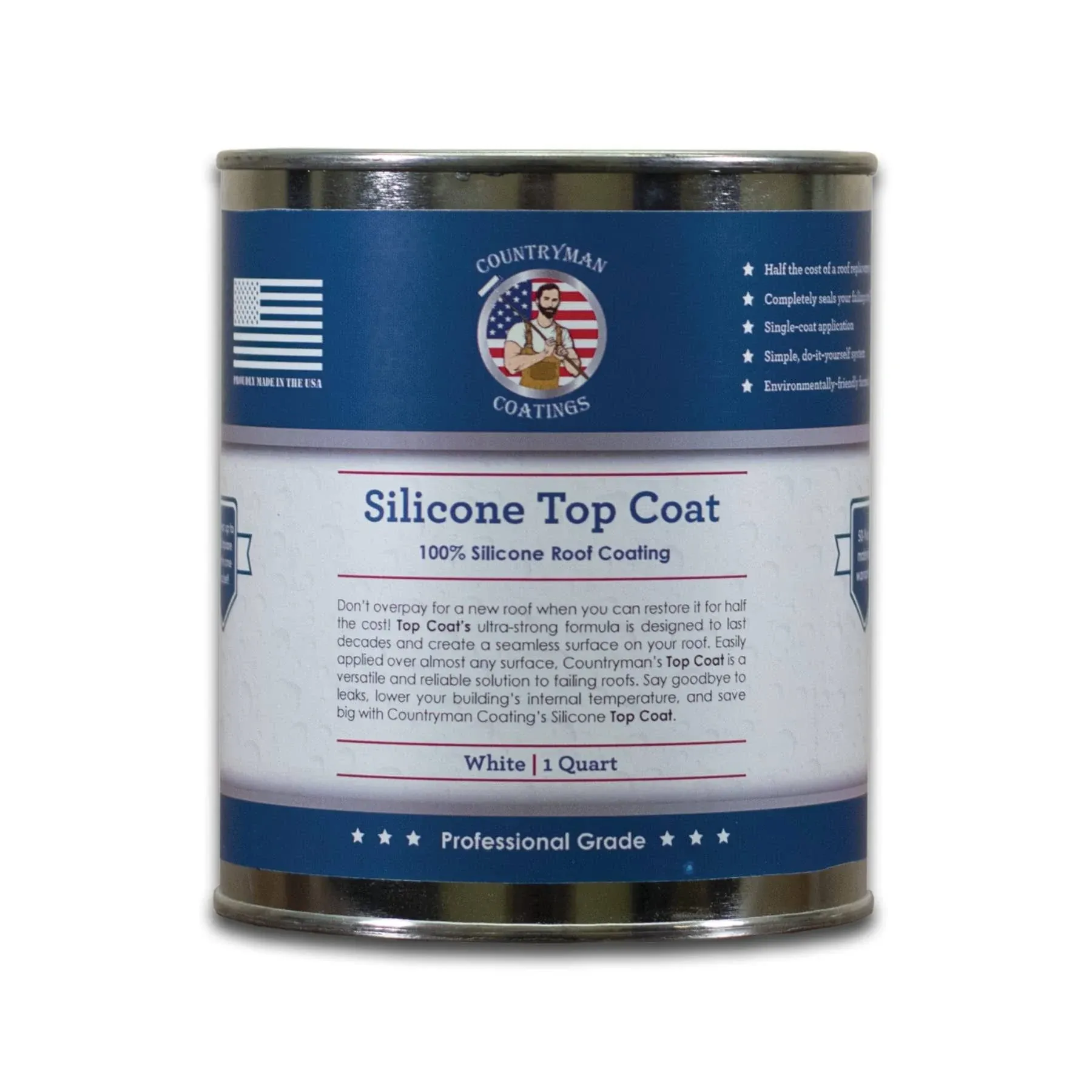 Countryman Coatings - 100% Silicone Roof Coating Restore Your Roof in A Day Seal Leaks, Cracks, Seams, Penetrations Adheres to All Surfaces (1 Quart