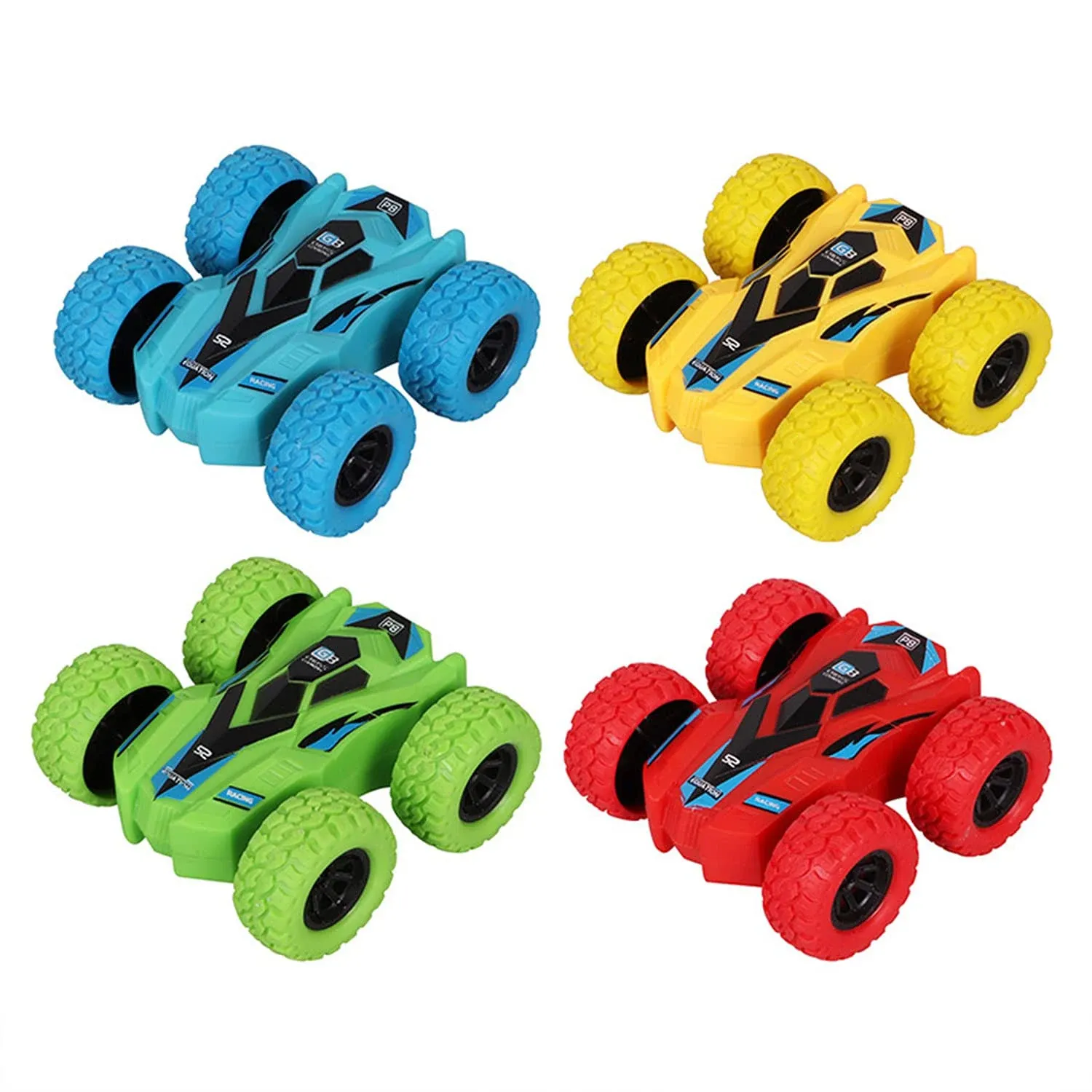 Pull Back Cars Double-Sided Friction Powered Vehicles Flips Shockproof Inertia Cars Pull Cars for Boys Girls Toddler Birthday Gift Age 3+ Years Old(4PCS)