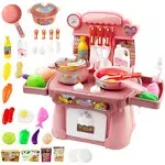 Kitchen Set for Toddler with Sound and Light，Pretend Cooking Food Set,Kids Kitchen Playset，Play Sink with Running Water and Electronic Induction Stove，Kitchen Accessories