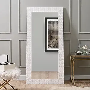 Naomi Home Mosaic Full Length Mirror – 66" L x 32" W Large Decorative Wall Mirror with Faux Wood Frame Tall Full Body Floor Mirror in Elegant White for Bedroom and Living Room