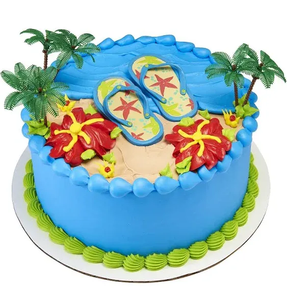 DecoSet Summer Flip Flops Cake Decoration, 5 Piece Beach Cake Topper With Magnetic Flip Flops And Palm Trees