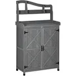 Outsunny Outdoor Storage Cabinet & Potting Table, Gardening Bench, Grey, Gray