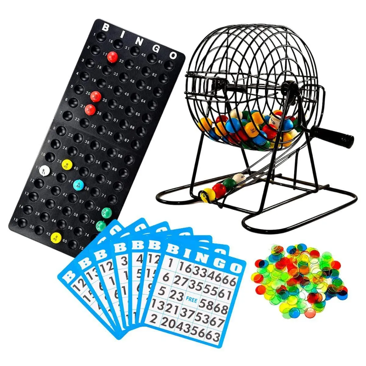 Deluxe Bingo Set - Includes 6 Inch Bingo Cage, Master Board, 18 Mixed Cards