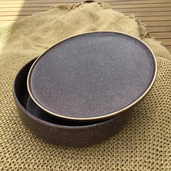 Plum Large Stoneware Bowl with Lid