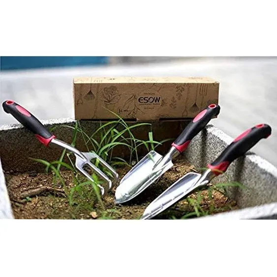 ESOW Garden Tool Set, 3 Piece Cast-Aluminum Heavy Duty Gardening Kit Includes Hand Trowel, Transplant Trowel and Cultivator