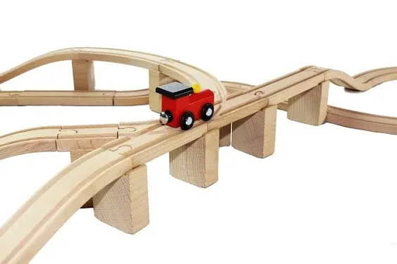 Joyin 62 Pieces Wooden Train Track Expansion Set + 1 Bonus Toy Train