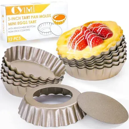 Cyimi 12 Pcs Egg Tart Tins 3" Mini Tart Molds Removable Bottom Cupcake Cake ...